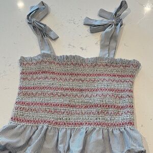 Style Envy Striped Smocked Tank with Tied Straps